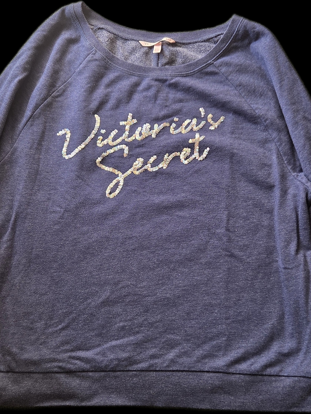 Victoria's Secret Navy Blue Sequin Logo Sweatshirt 3/4 Sleeves
